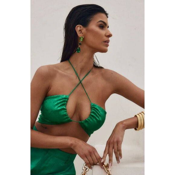 12th Tribe Tops - #281 12th Tribe St. Barths Emerald Jacquard Crop Top